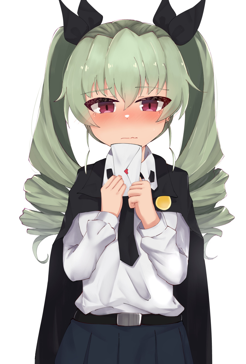 1girl, :s, absurdres, anchovy_(girls_und_panzer), anzio_school_uniform, belt, black_belt, black_cape