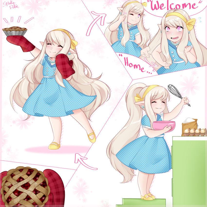 1950s_(style), 1girl, absurdres, blonde_hair, cooking, dress, final_fantasy, final_fantasy_xiv