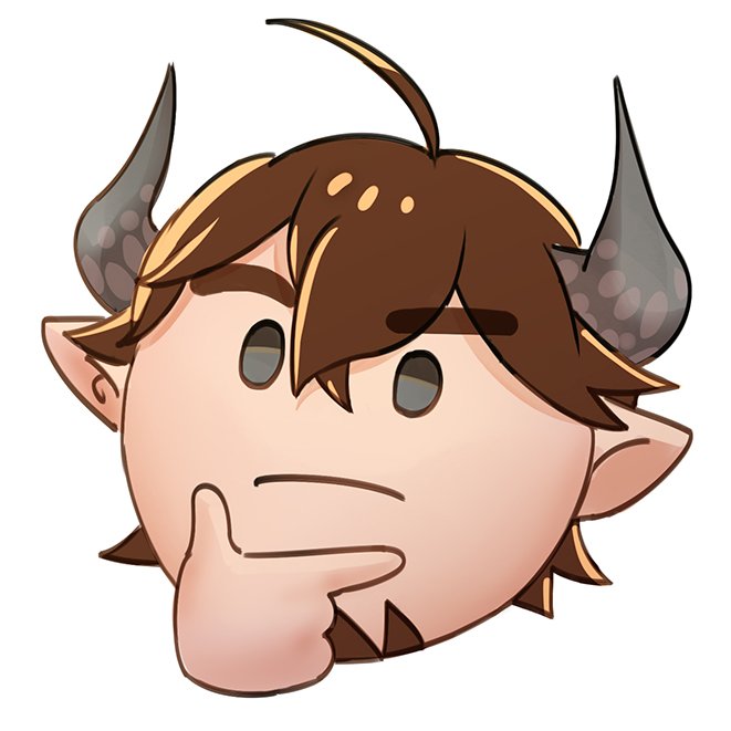 1boy, ahoge, arbbun, barawa, brown_hair, draph, emoji, eyebrows_visible_through_hair