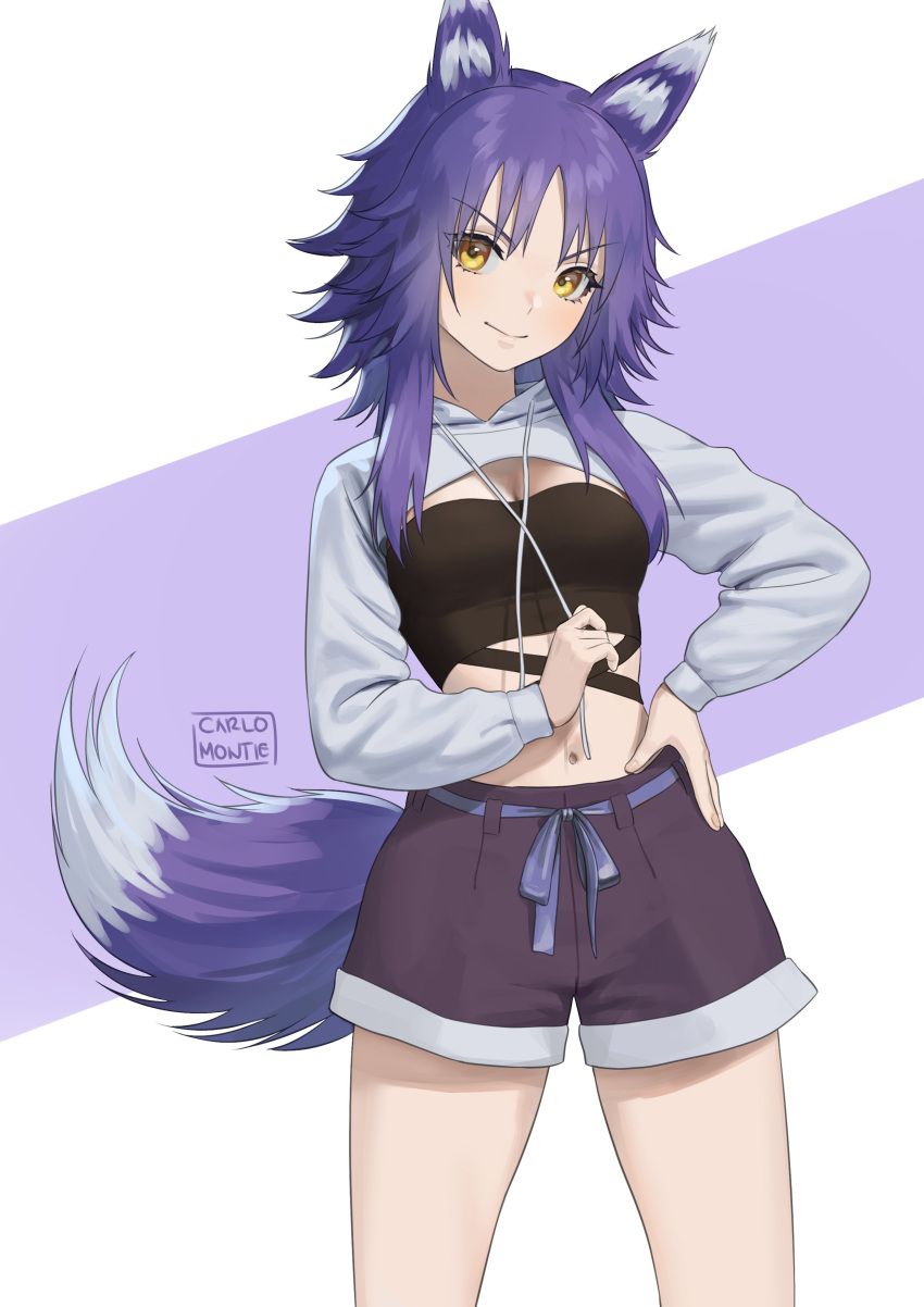 1girl, absurdres, animal_ears, artist_name, blush, breasts, carlo_montie, eyebrows_visible_through_hair