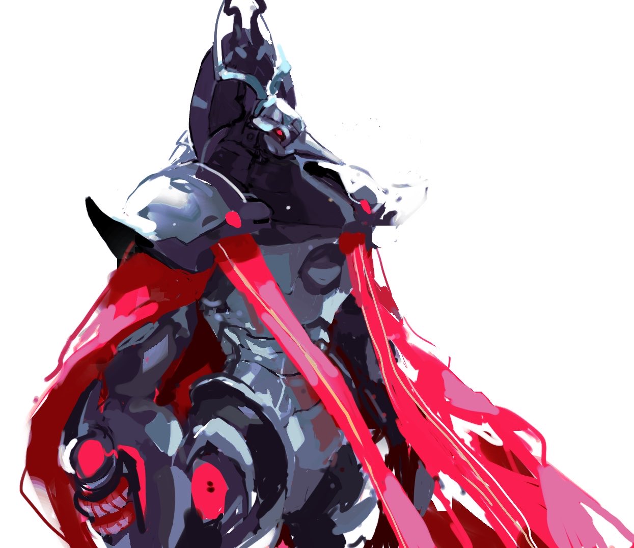 1boy, arm_cannon, armor, cape, claws, glowing, glowing_eyes, helmet