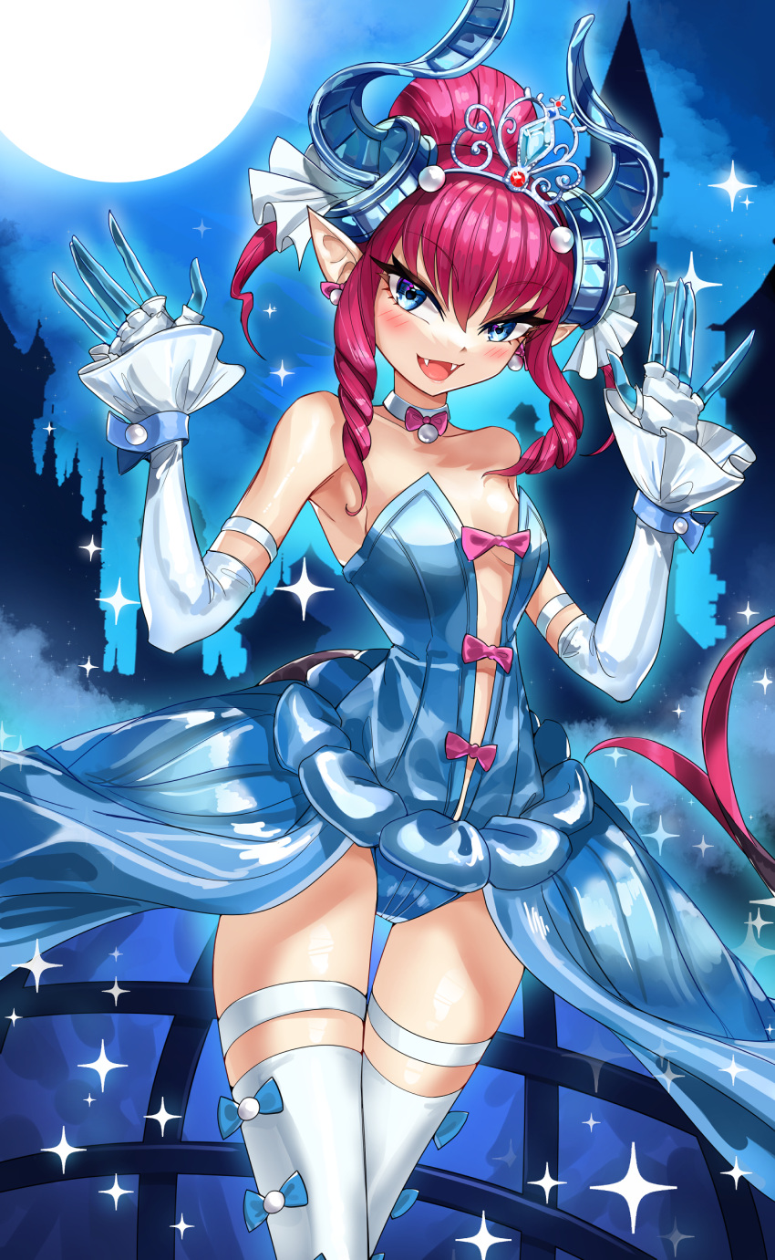 1girl, absurdres, bare_shoulders, blue_eyes, blue_leotard, breasts, casul, claws