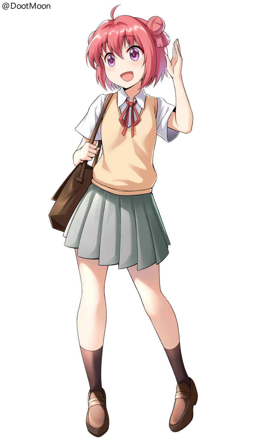 1girl, absurdres, akaza_akari, alternate_costume, brown_footwear, brown_legwear, collared_shirt, commission