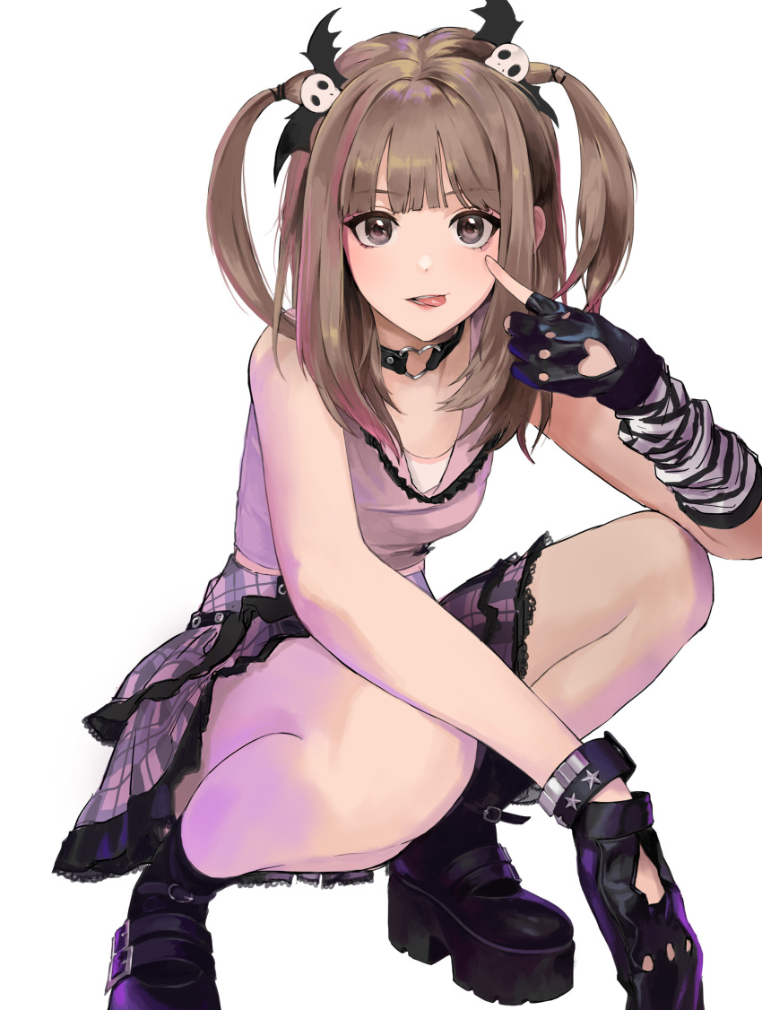 1girl, :p, absurdres, akanbe, bangs, bat_wings, black_eyes, black_footwear