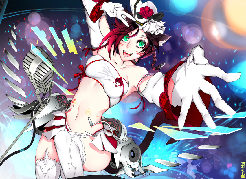 1girl, absurdres, animal_ears, avatar_(ffxiv), bandeau, bare_shoulders, black_hair, breasts