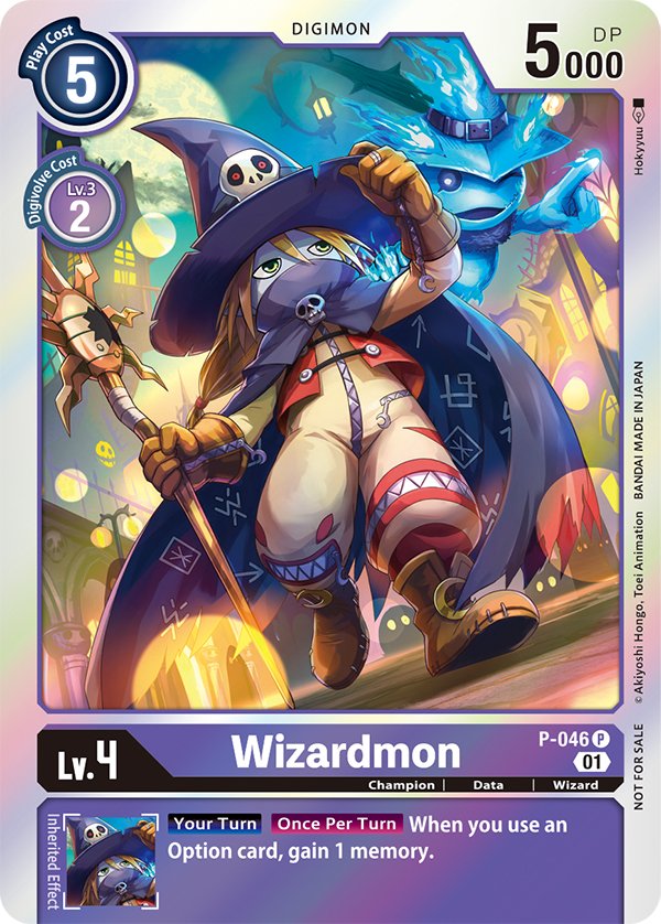 1boy, ankle_boots, artist_name, black_cape, black_headwear, blonde_hair, boots, brown_bodysuit, brown_footwear, brown_gloves, cape, card, copyright_name, digimon, digimon_(creature), english_text, full_moon, ghost, gloves, hand_up, hat, hokuyuu, house, long_hair, male_focus, moon, night, official_art, orange_eyes, outdoors, second-party_source, standing, teeth_print, wizarmon