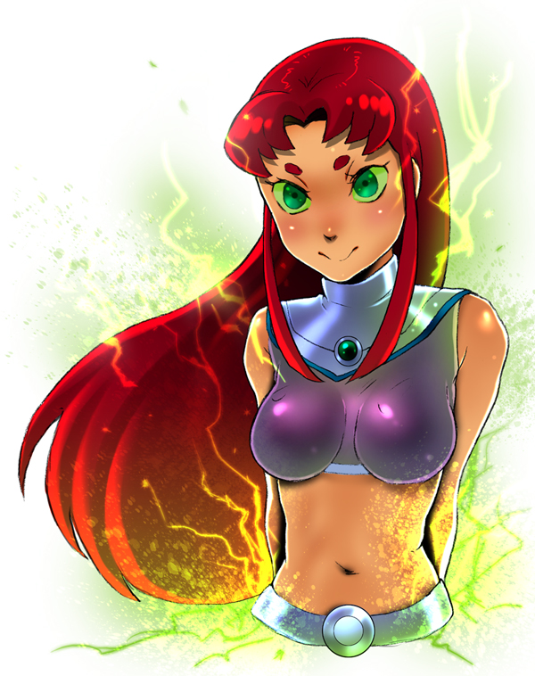 arms_behind, arms_behind_back, breasts, cleavage, dc_comics, female, green_eyes, hati