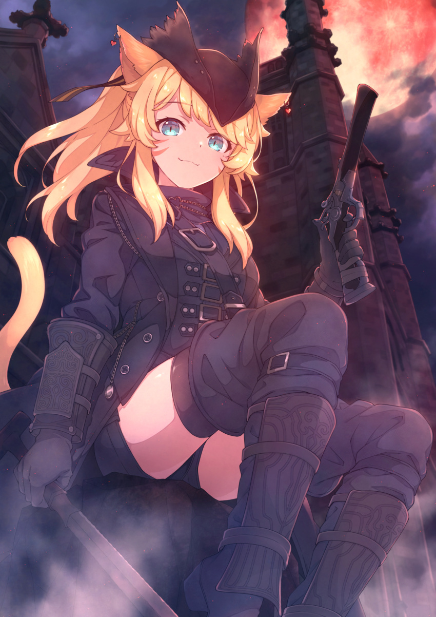 1girl, animal_ears, black_footwear, black_gloves, black_headwear, black_jacket, black_legwear, black_shorts