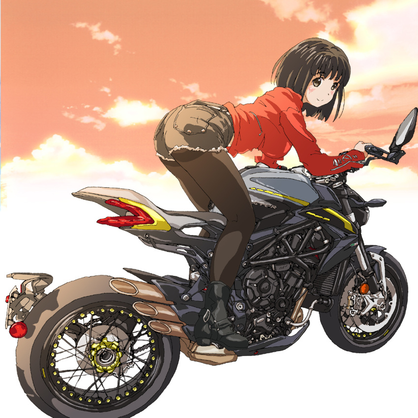 1girl, ankle_boots, ass, black_footwear, black_hair, black_legwear, blush, boots