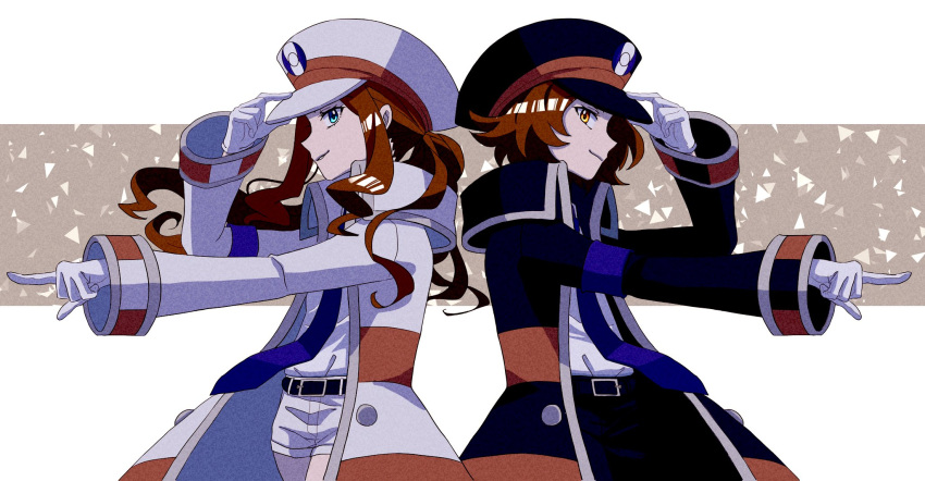 1boy, 1girl, belt, black_coat, blue_eyes, blue_neckwear, brown_coat, brown_hair