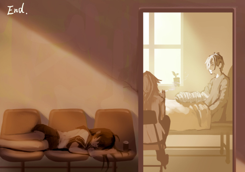 ahoge, bed, cast, denpa_teki_na_kanojo, g_scream, hospital, hospital_bed, juuzawa_benika