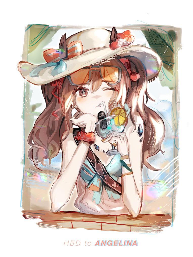 1girl, angelina_(arknights), animal_ears, arknights, beach, bikini, blue_bikini, bow