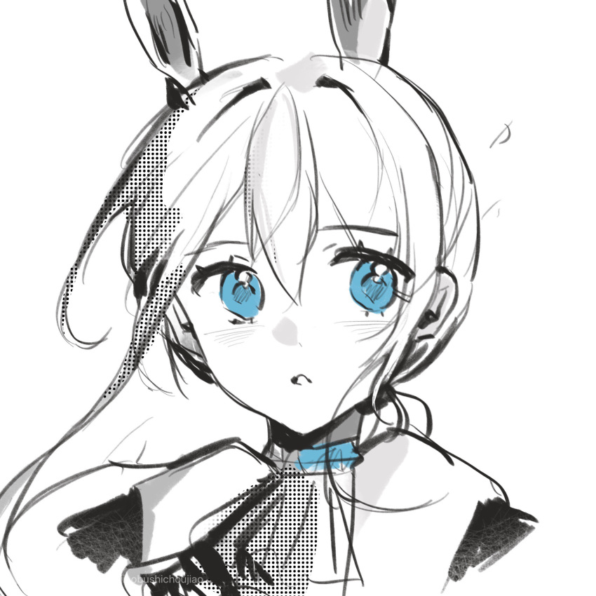 1girl, amiya_(arknights), animal_ears, arknights, ascot, blue_eyes, commentary_request, face
