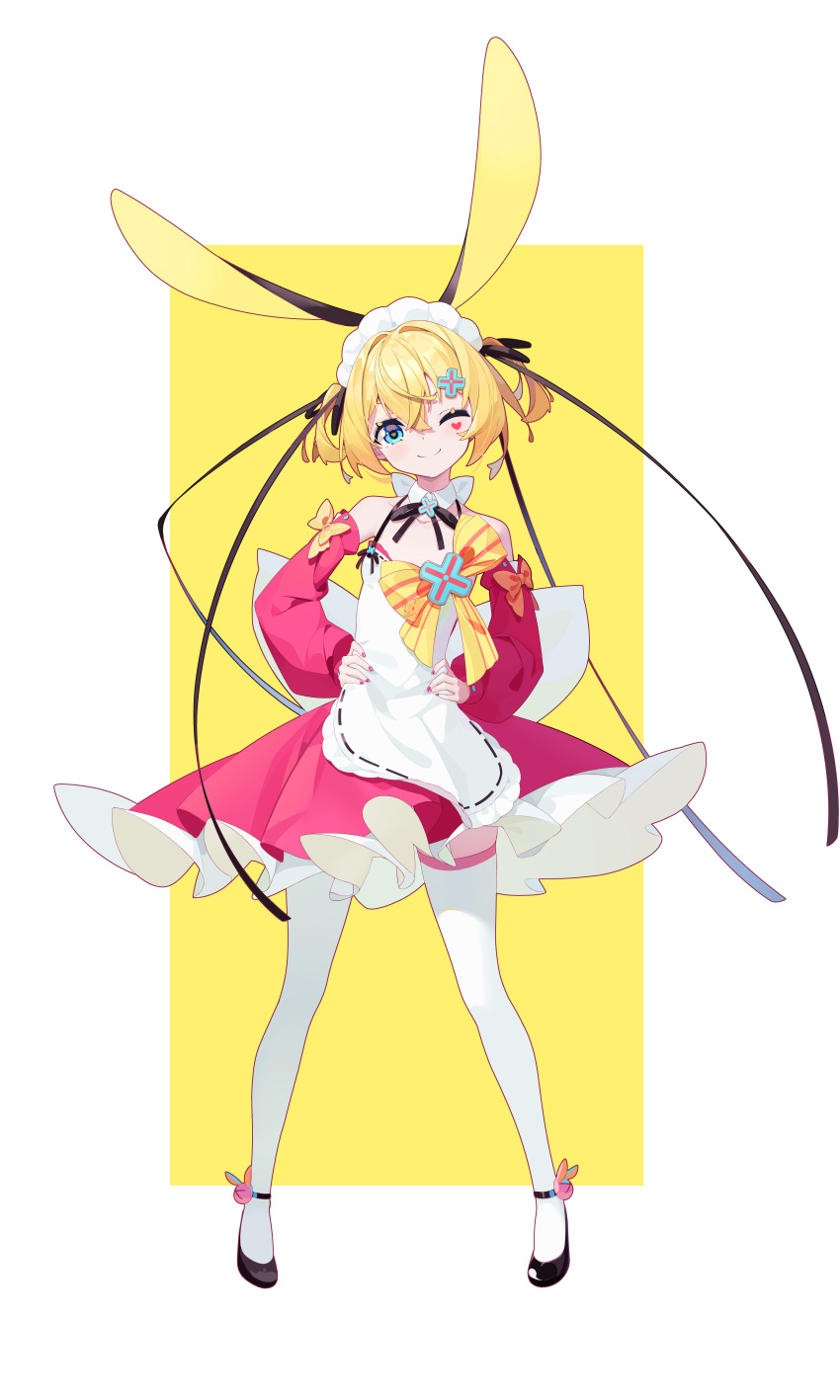 1girl, ;), absurdres, aiee, animal_ears, apron, bangs, black_footwear