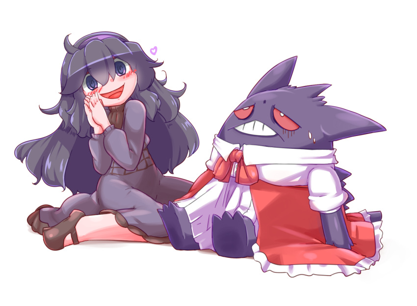 1girl, @_@, aoihitsuji, bangs, black_footwear, black_hair, blush, clothed_pokemon