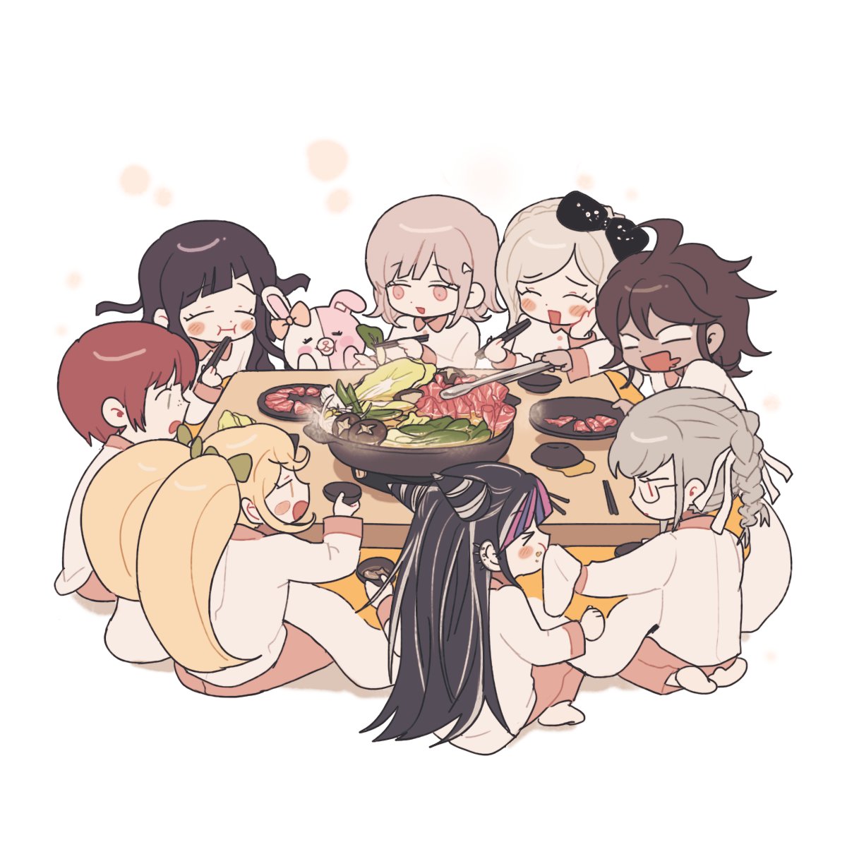 6+girls, :d, ahoge, alternate_costume, bangs, blush, bow, braid