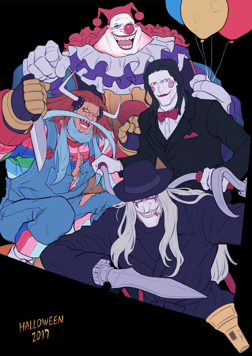 4boys, avalo_pizarro, balloon, beard, bodysuit, bow, bowtie, child's_play