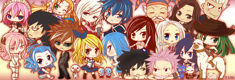 achiba, character_request, chibi, elfman, erza_scarlet, fairy_tail, gray_fullbuster, happy_(fairy_tail)