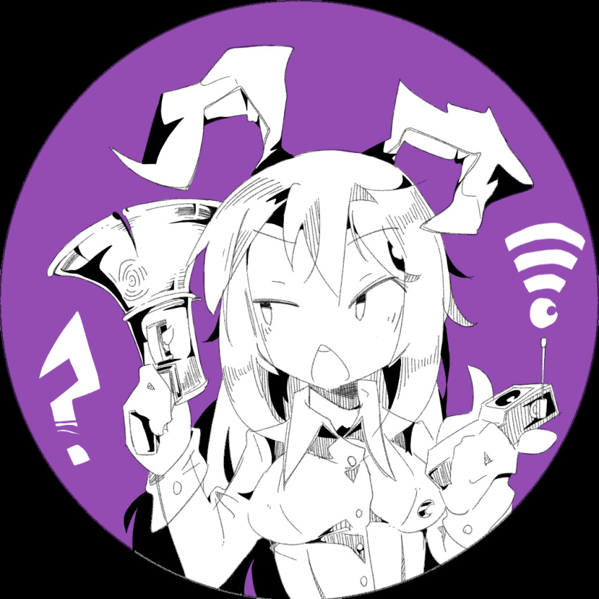 1girl, ?, animal_ears, antennae, breasts, collared_shirt, confused, formal