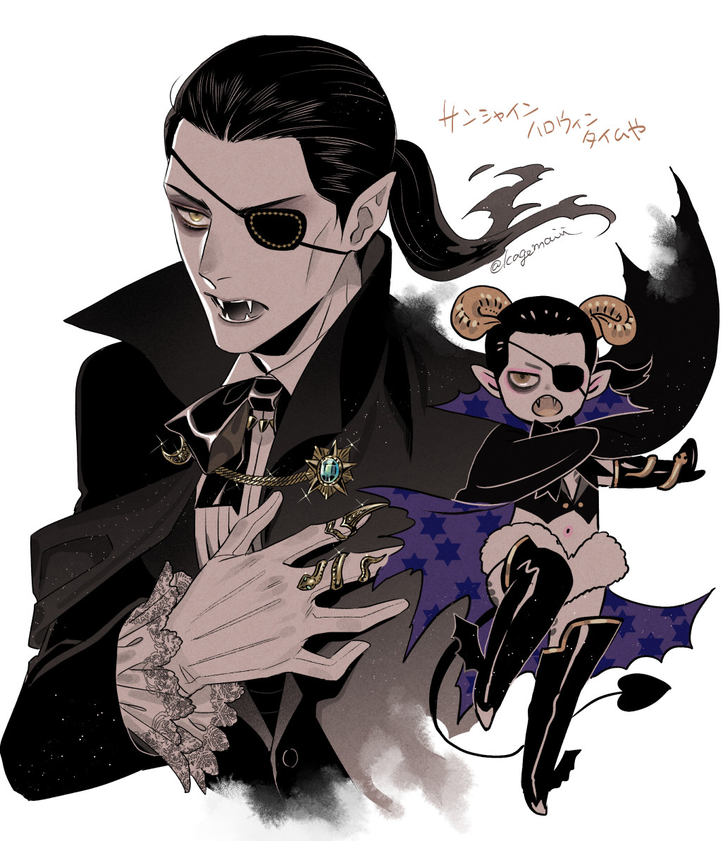 :o, alternate_costume, armor, black_armor, black_cape, black_eyepatch, black_neckwear, boots