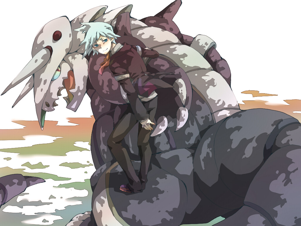 aggron, cravat, formal, gline_(pixiv), green_eyes, jewelry, looking_back, male