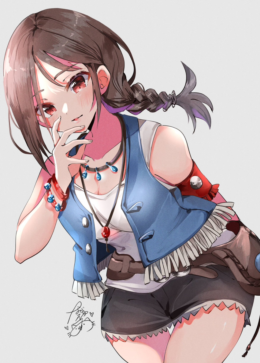 belt_pouch, bracelet, braid, brown_hair, halle_(eiyuu_densetsu), highres, jewelry, kuro_no_kiseki