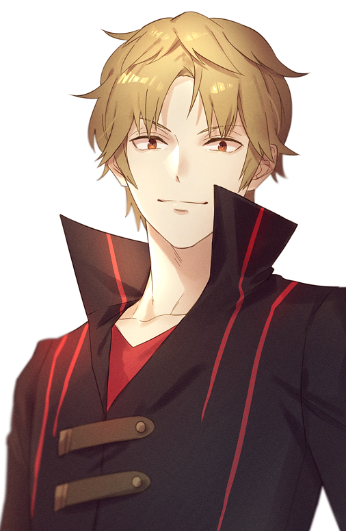 1boy, bangs, berry_o_t, black_jacket, blonde_hair, brown_eyes, closed_mouth, collared_jacket, izumi_kouhei, jacket, looking_at_viewer, male_focus, red_shirt, shirt, short_hair, simple_background, smile, solo, upper_body, white_background, world_trigger
