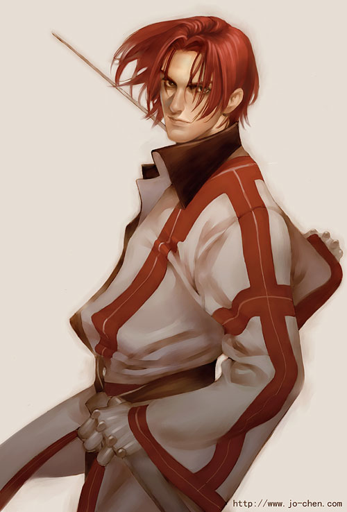 gloves, jo_chen, male, military_uniform, redhead, seed_(suikoden), short_hair, solo
