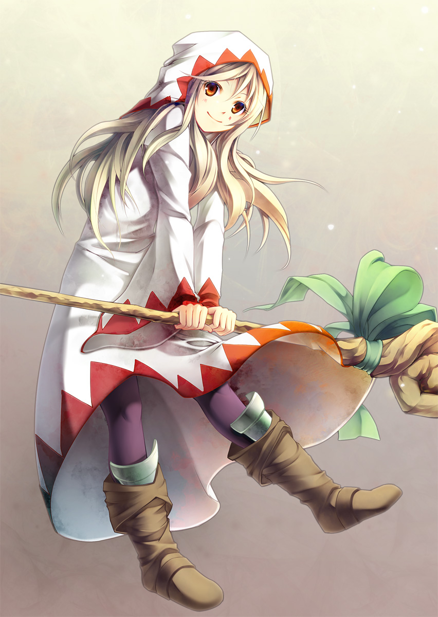 boots, brown_eyes, final_fantasy, final_fantasy_tactics, highres, pantyhose, smile, staff