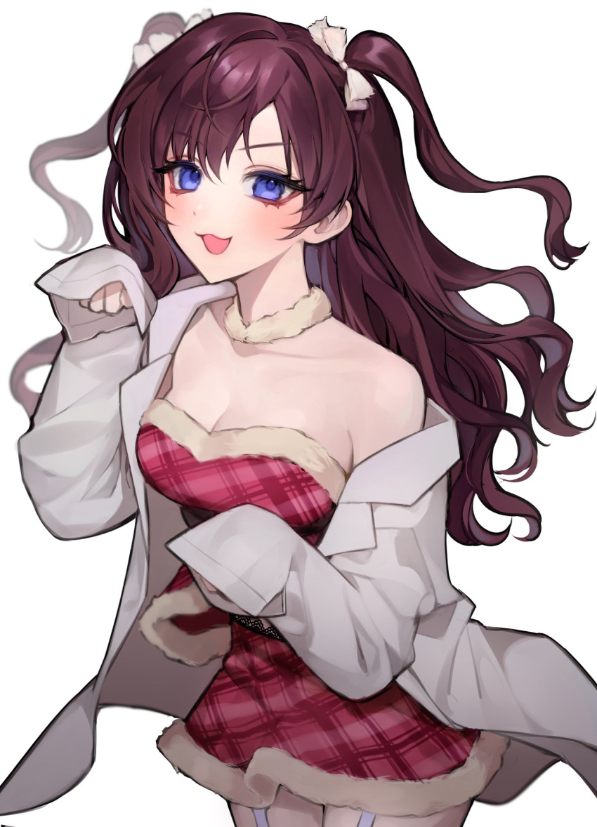 1girl, :3, :d, bamme_o3o, bangs, bare_shoulders, blue_eyes, breasts