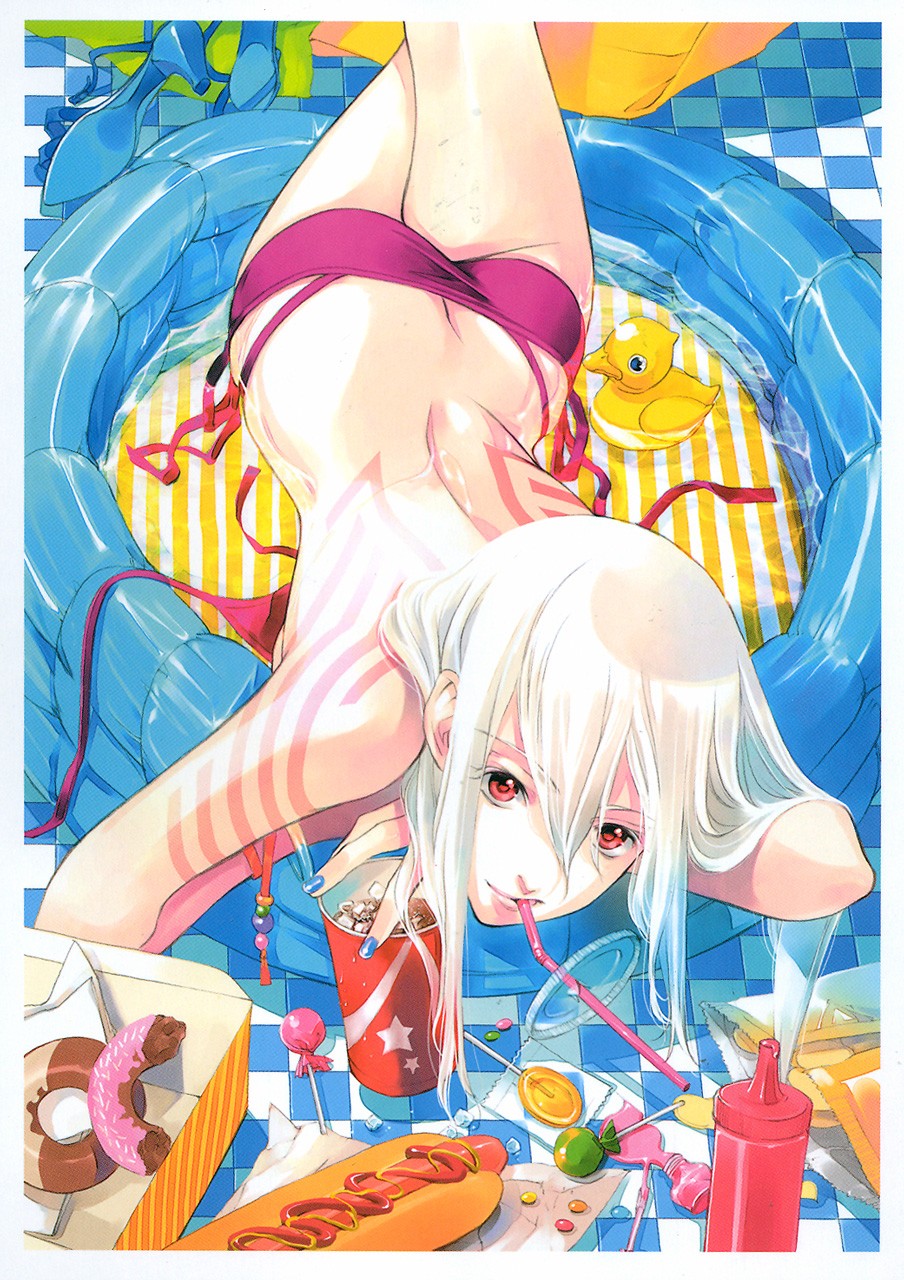 butt_crack, candy, cosmetics, doughnut, eating, food, high_heels, highres