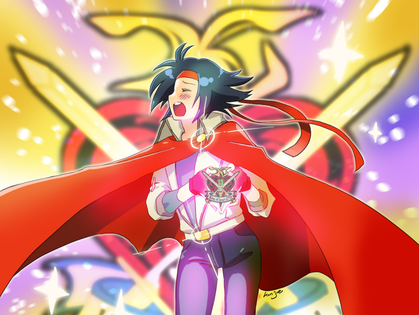 blush, cape, closed_eyes, domon_kasshu, fabulous, fingerless_gloves, g_gundam, gloves
