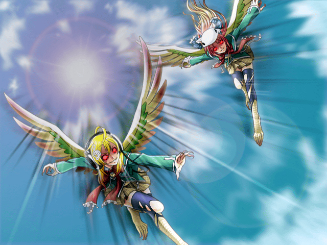 game, otonashi_ren, otonashi_rin, red_eyes, rosario+vampire, siren, wings
