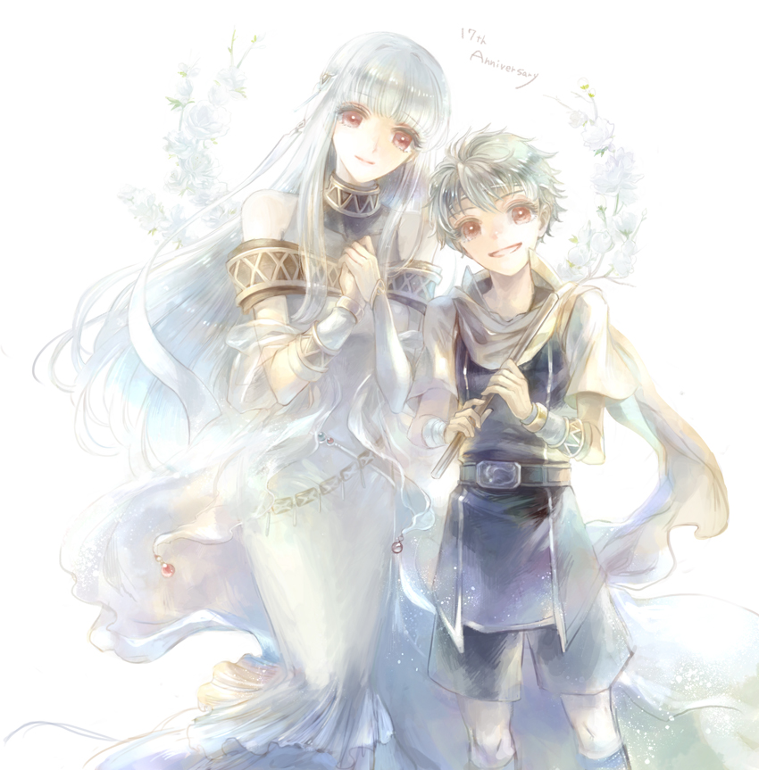 1boy, 1girl, brother_and_sister, circlet, closed_mouth, dress, fire_emblem, fire_emblem:_the_blazing_blade
