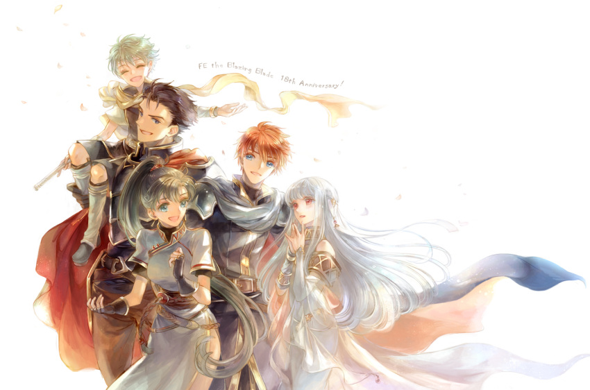 2girls, 3boys, :d, ^_^, armor, bangs, black_gloves, black_hair