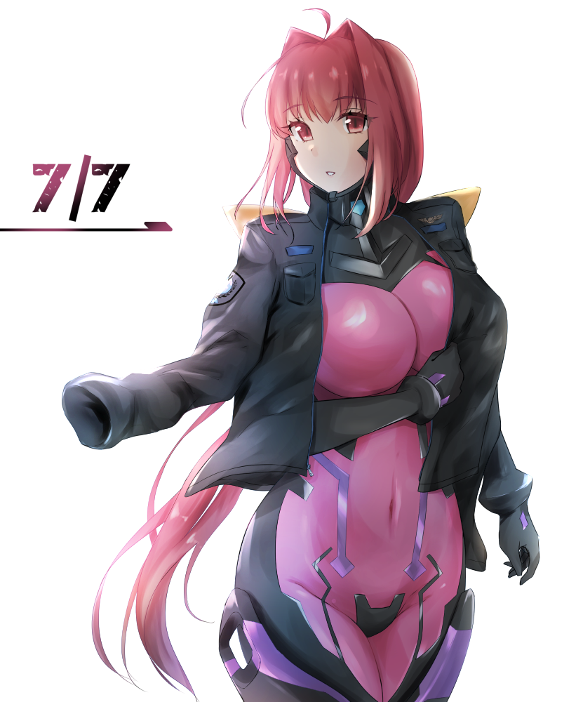 1girl, ahoge, bangs, black_gloves, black_jacket, breasts, covered_navel, cureecoolan