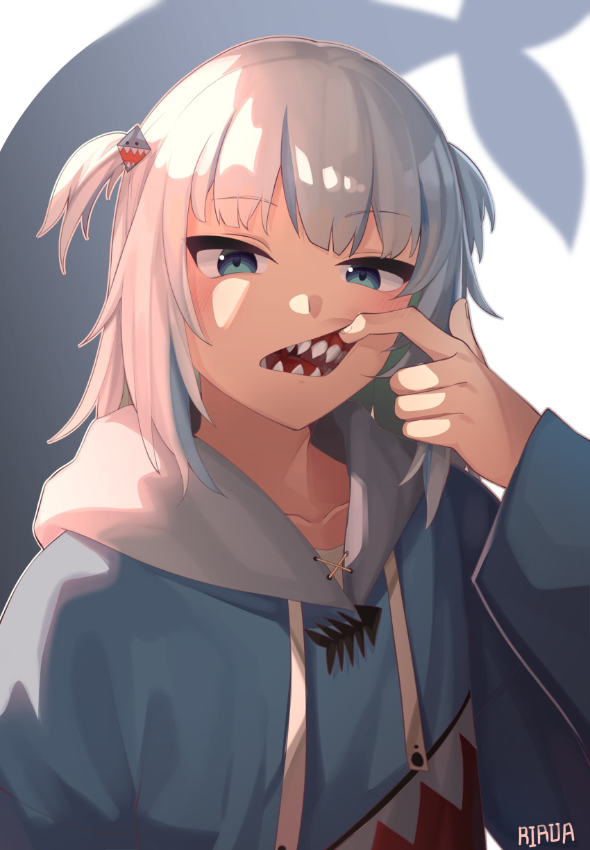 1girl, absurdres, animal_costume, animal_hood, bangs, blue_eyes, blue_hair, blue_hoodie