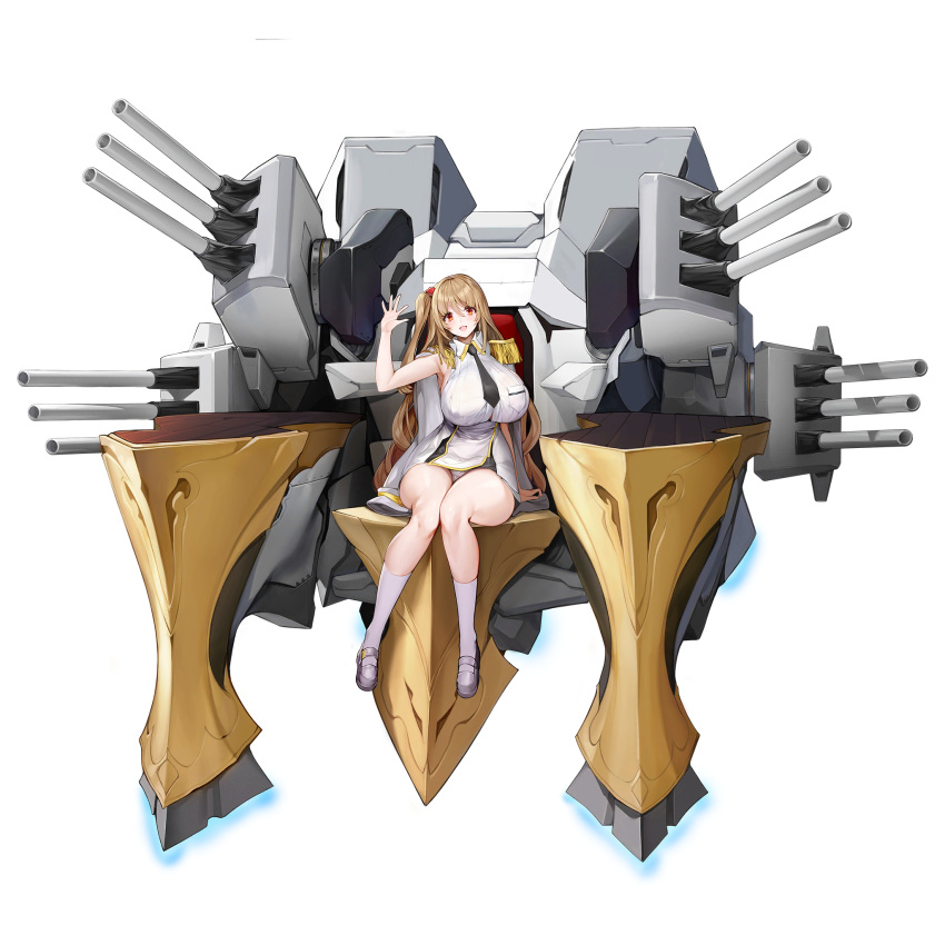 1girl, blonde_hair, breasts, epaulettes, full_body, highres, huge_breasts, kneehighs
