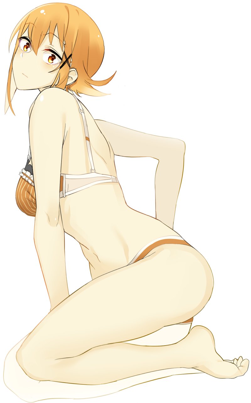 1girl, bare_arms, bare_legs, bare_shoulders, barefoot, bra, breasts, chisa_(doko_tetora)