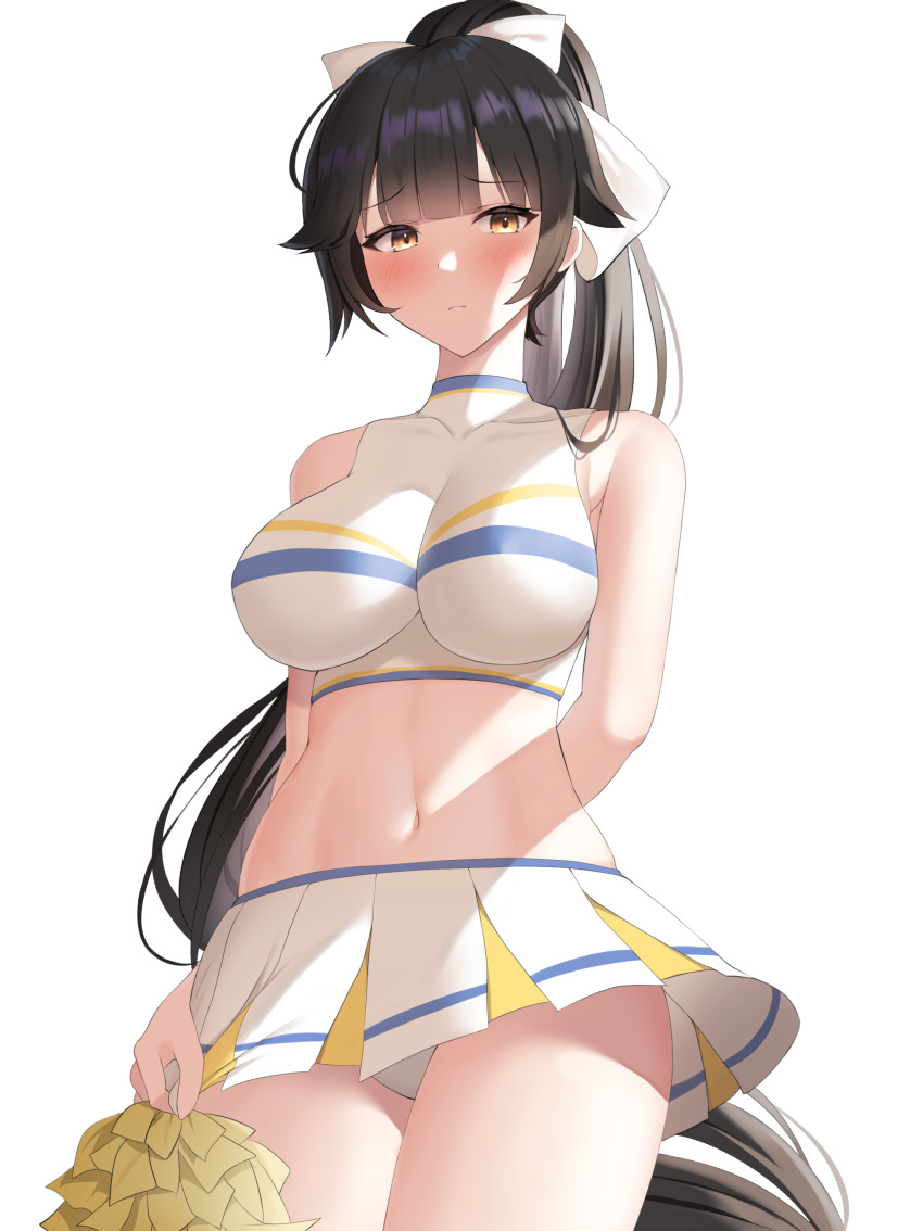 1girl, absurdres, arm_behind_back, azur_lane, bare_shoulders, blush, breasts, cheerleader