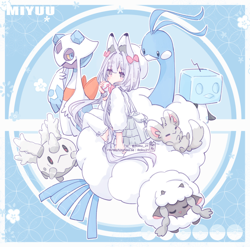 1girl, altaria, animal_ear_fluff, animal_ears, asa_no_ha_(pattern), backpack, bag, bangs