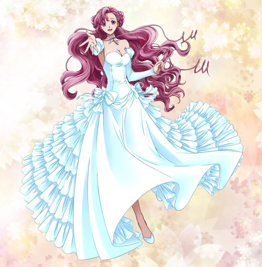 dress, euphemia_li_britannia, high_heels, highres, jirou_(asami0512jump), long_hair, pink_hair, purple_eyes, shoes, violet_eyes, wedding_dress