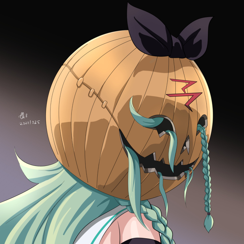 1girl, back, black_background, black_ribbon, black_serafuku, black_skirt, blue_ribbon, braid