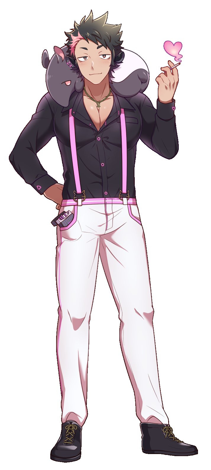 1boy, animal_ears, animal_ears_request, animal_request, artist_request, black_hair, check_artist, cigarette