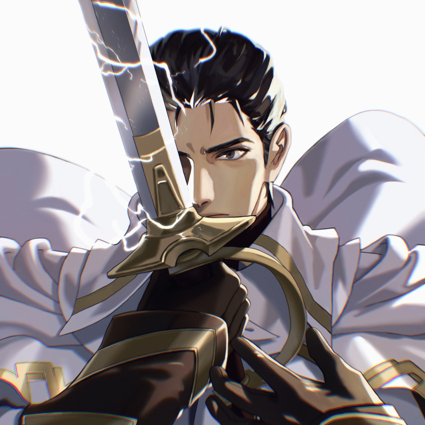 1boy, absurdres, alternate_costume, bikini_boody, black_eyes, black_hair, cape, commission