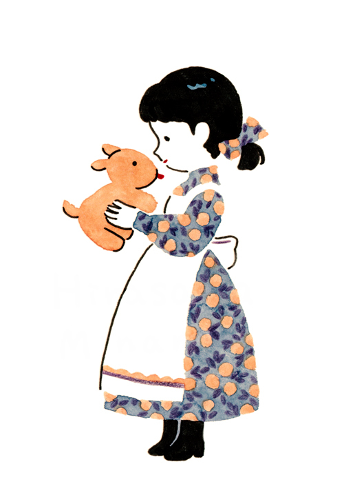 ._., 1girl, animal, apron, artist_name, back_bow, bangs, black_footwear