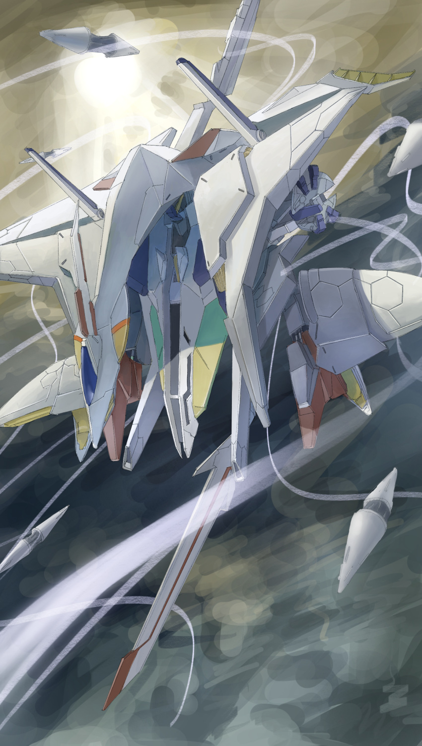 absurdres, bin_jiang, chinese_commentary, flying, from_above, gundam, gundam_hathaway's_flash, highres