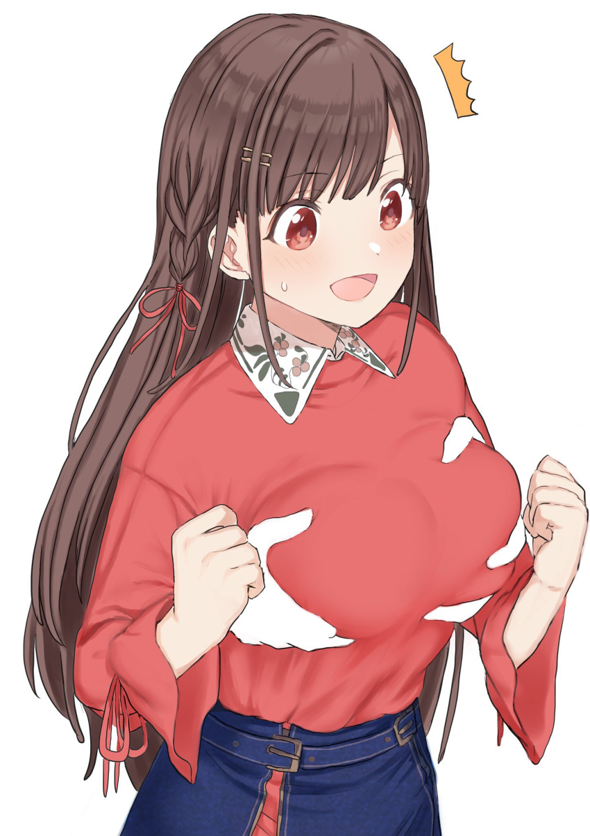 1girl, 1other, :d, ^^^, blush, braid, breast_grab, breasts