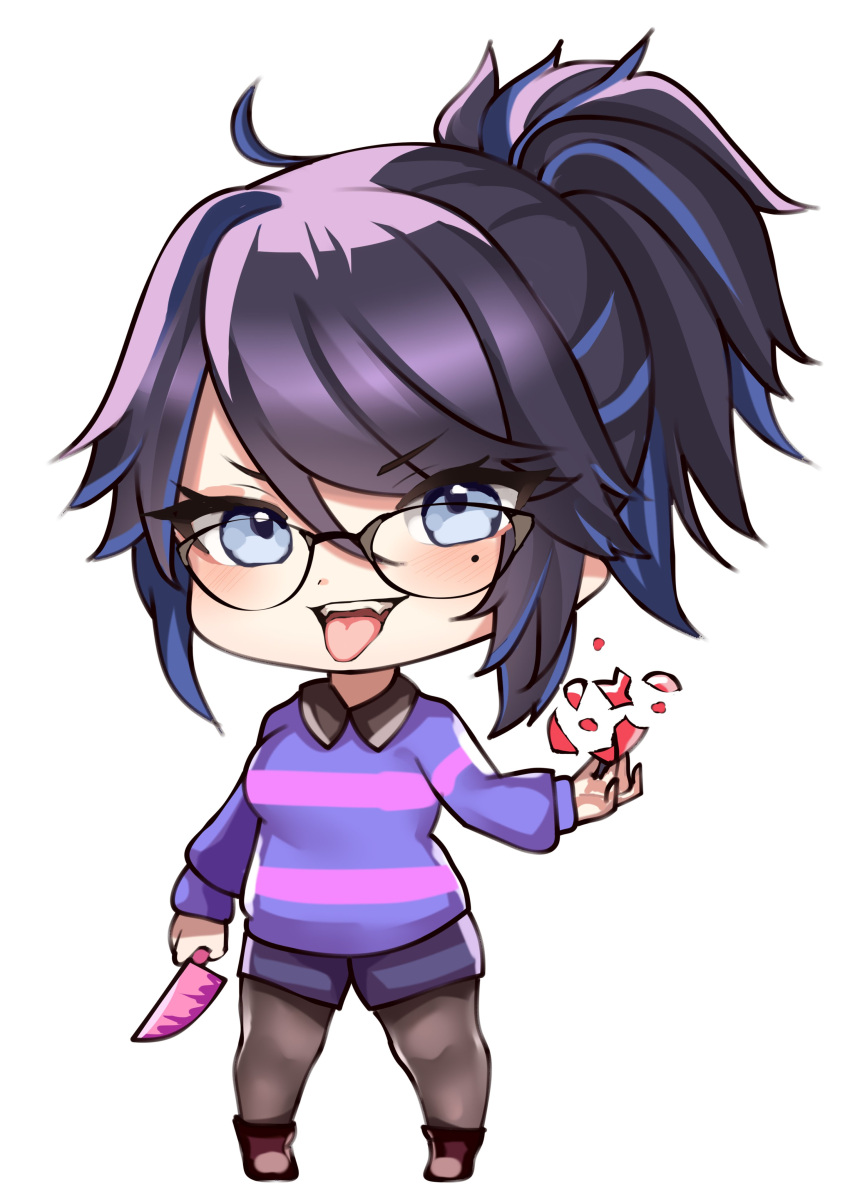 1girl, absurdres, bangs, black_hair, blue_eyes, chibi, commentary_request, cosplay