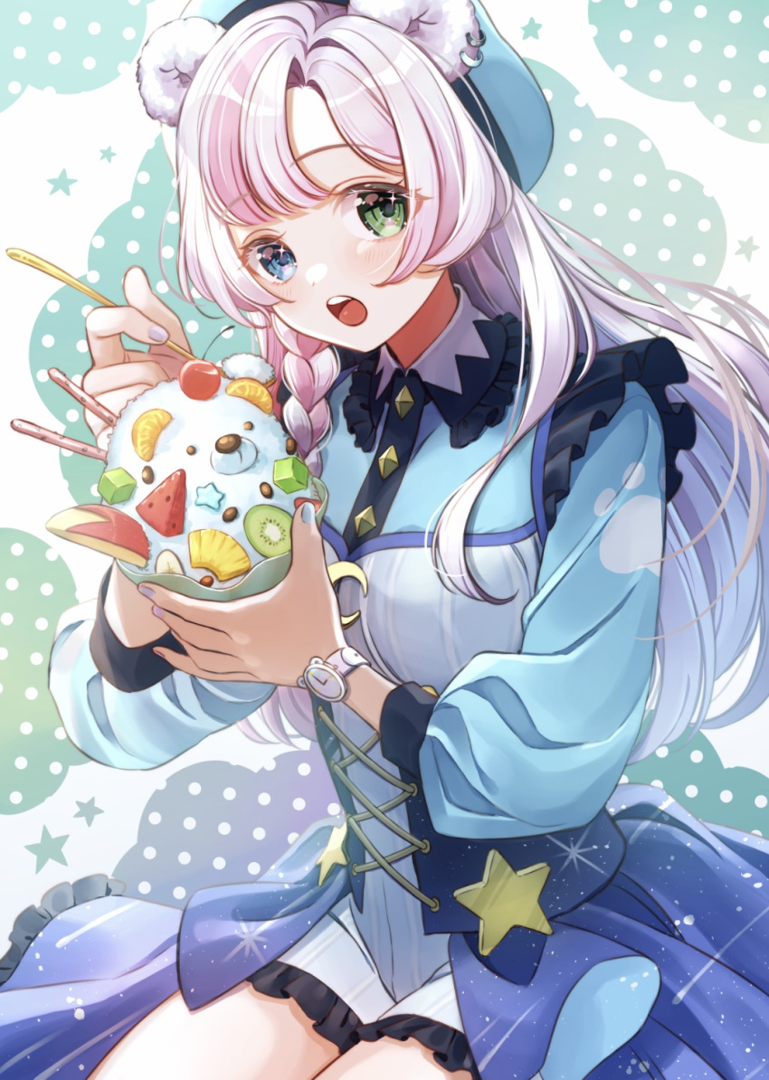 1girl, :o, animal_ears, bear_ears, beret, blue_eyes, blue_headwear, blush